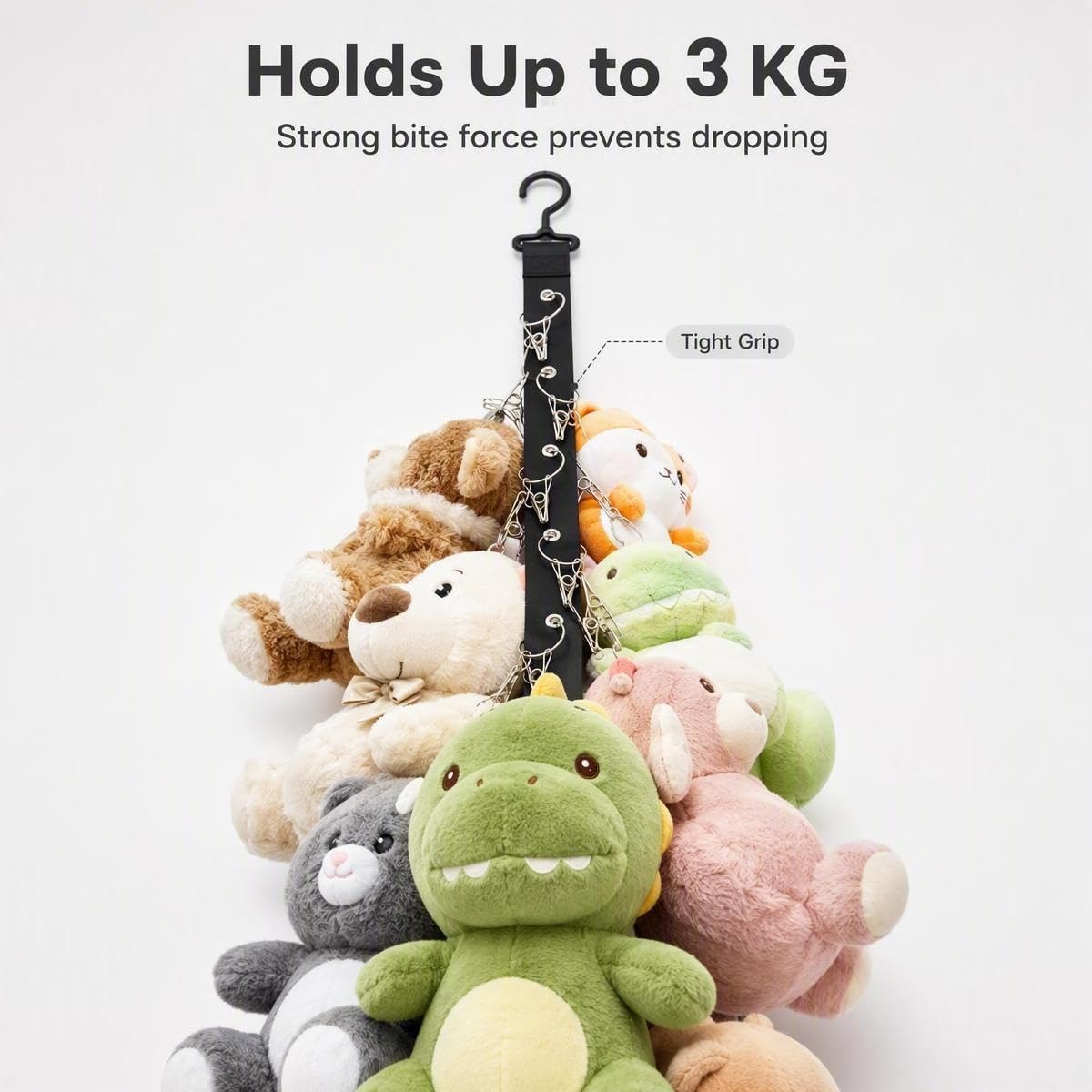 2 Pcs Plush Doll Hanging Storage Rope Display Rack with 8 Clips – Wall Hanging Organizer for Keychain Plushies, Mini Toys– Holds up to 3kg（Off-White） image 4