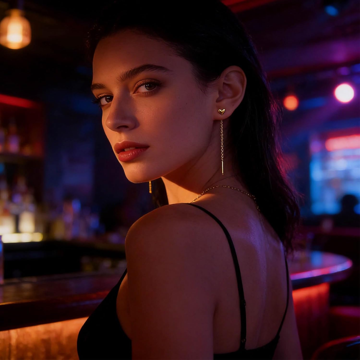 Vintage Tiny Heart Threader Earrings Small Heart Ear Threader Earrings Long Chain Dangle Earrings Bar Drop Earrings Jewelry for Women - Image 2