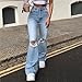Baggy Ripped Jeans for Teen Girls Women High Waisted Wide Leg Straight Denim Streetwear Fashion Hole Pants(1B-Blue, S)
