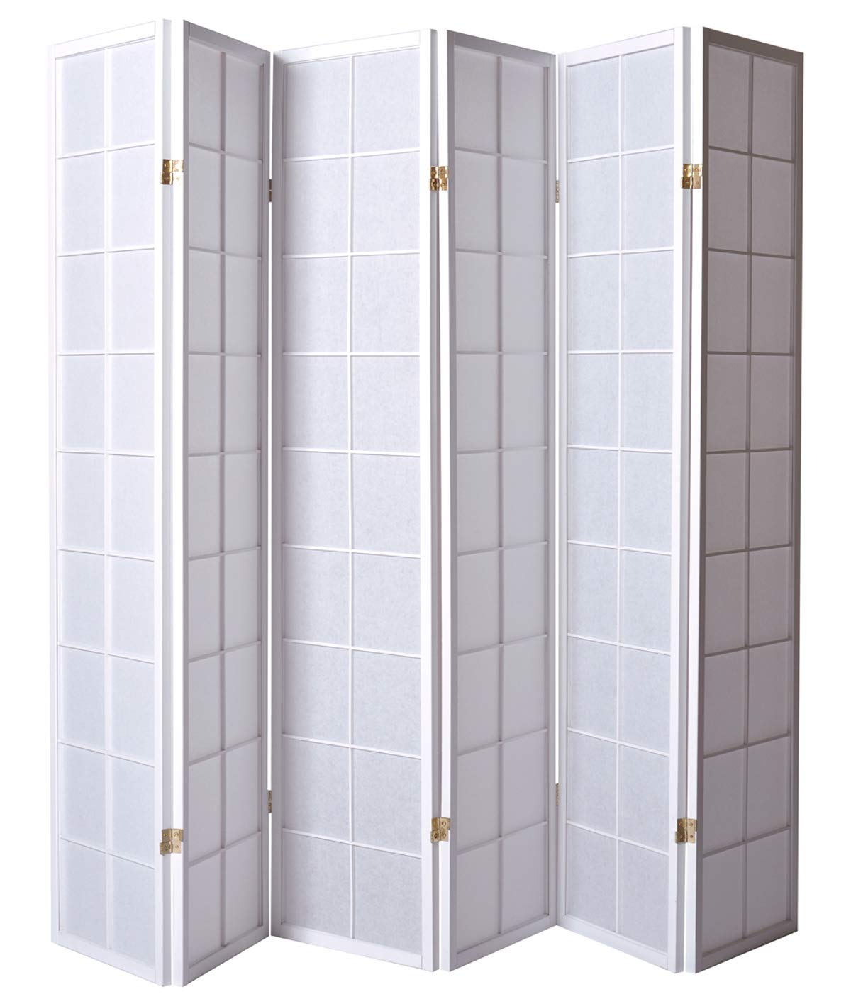 PEGANE Paravent Japonais Grands Carreaux Bois Blanc et Papier de Riz - 6 pans - Dim : H 175 cm
