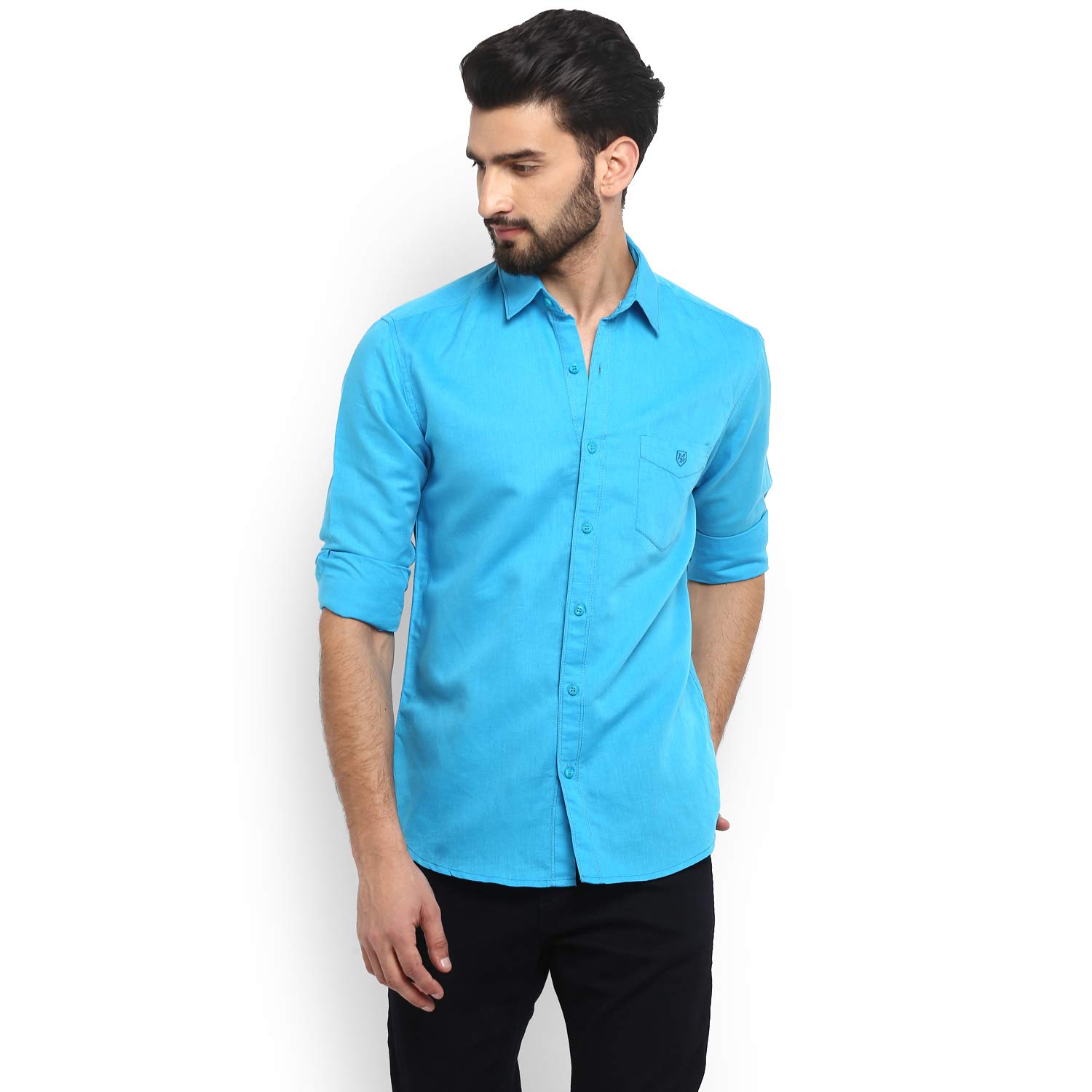 Mufti Men's Plain Slim fit Casual Shirt (MFS-10256-I_Turquoise 5XL)