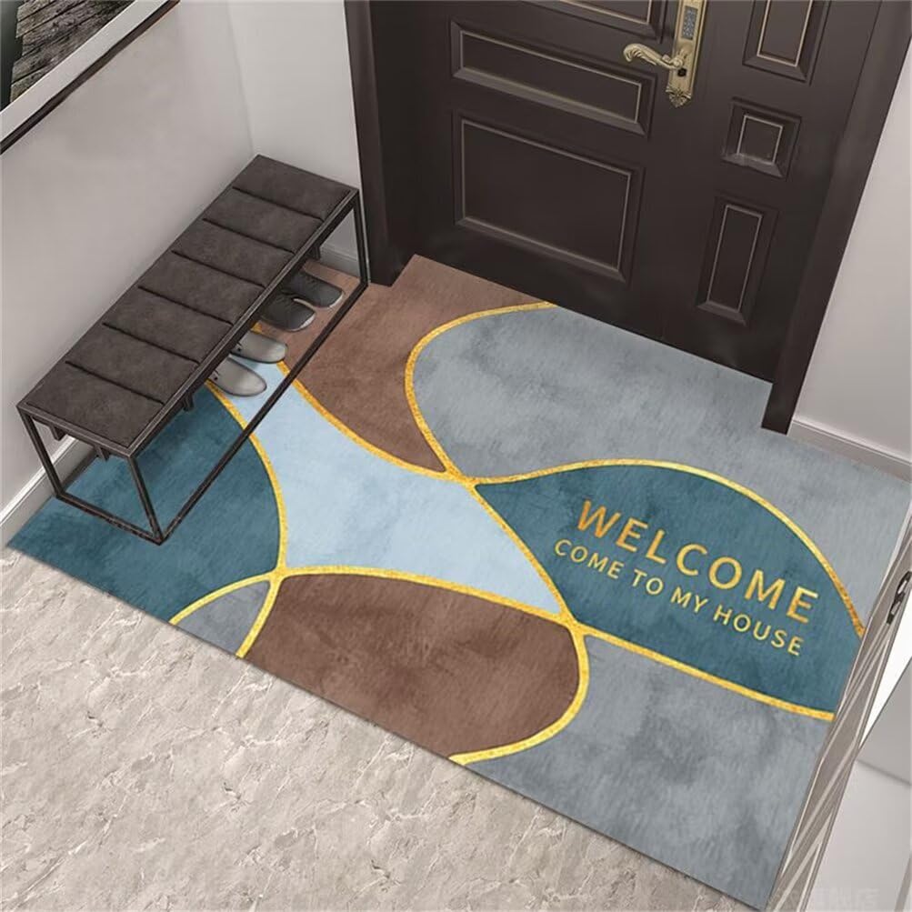 Tapis d'entree sticker d'arc geometrique bleu et gris moquette maison