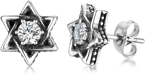 Retro Vintage acero inoxidable estrella de David Cubic Zircon Stud Pendientes