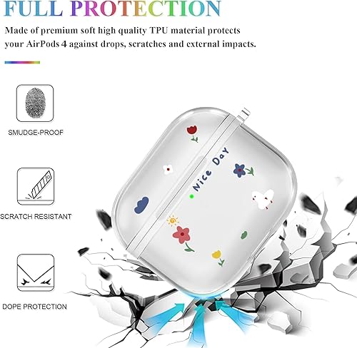Miniatura 2 de Funda para AirPods 4 2024 con mosquetón de llavero, funda transparente para AirPods 4, diseño de anime, funda suave con adornos para niños, niñas,