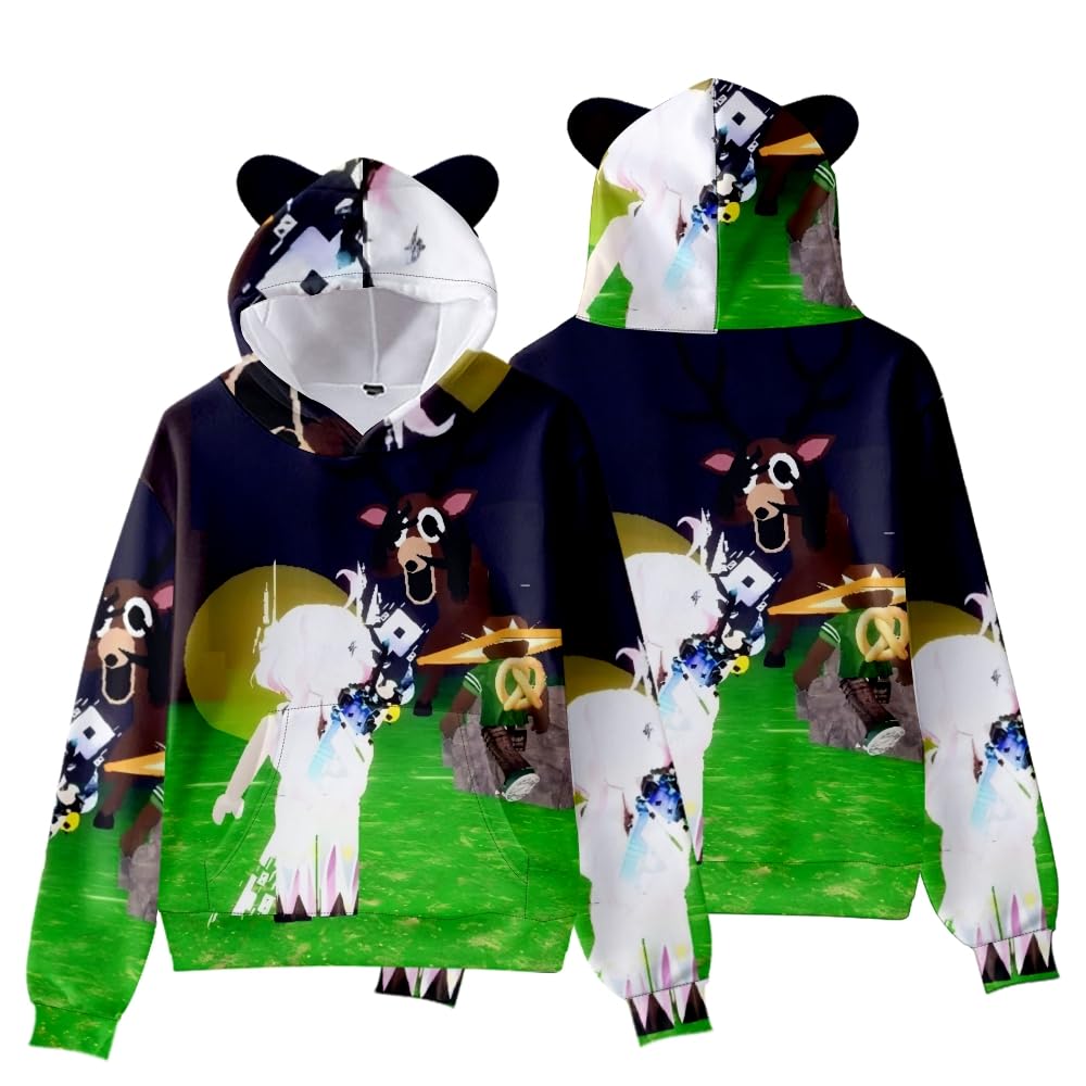 Boys 99 Nights In The Forest 3D Figure Printed Sweatshirt Kids Funny 99 Nights In The Forest Cat's Ear Shaped Hoodie (A,9-10years)