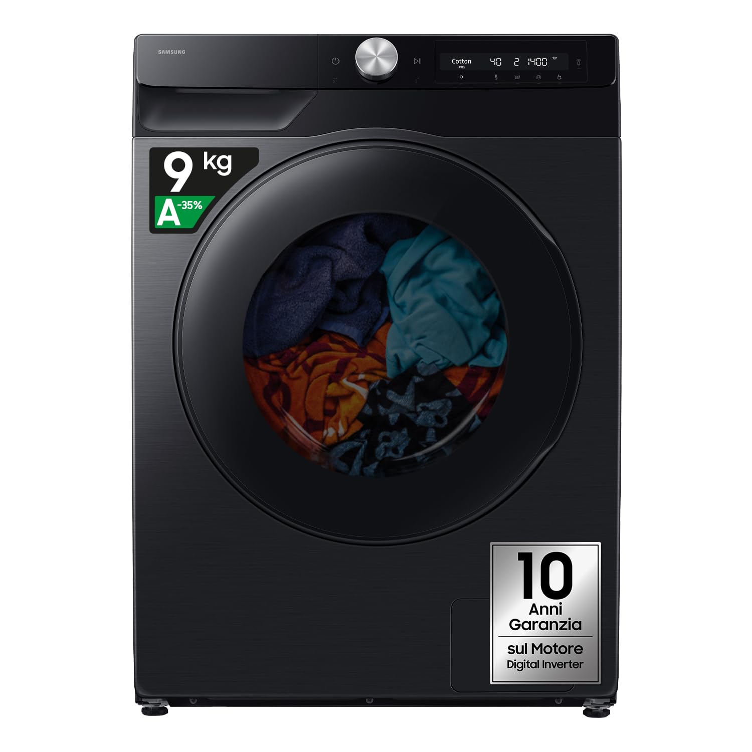Samsung Lavasciuga Slim AI Control F-WT906U94BB3M Libera Installazione, 9/6 Kg, Wifi, Cassetto Ecodosatore, AI Energy Mode, AcquaSave, Vapore, Carica Frontale, 60l x 85h x 59p cm