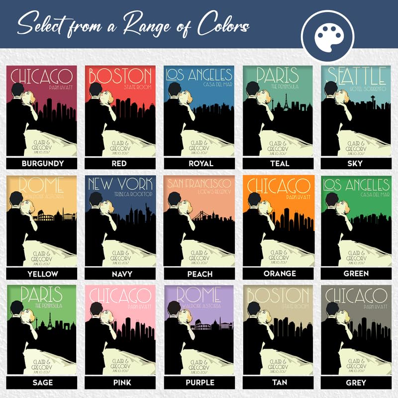 Custom Wedding Anniversary Wall Art - Personalized Gifts for Couples - Name, City, Venue, Hair Color - Premium Wood Frame Options, Ready to Hang, 16x20 - Quality Luster Print, USA Made Custom Wall Art