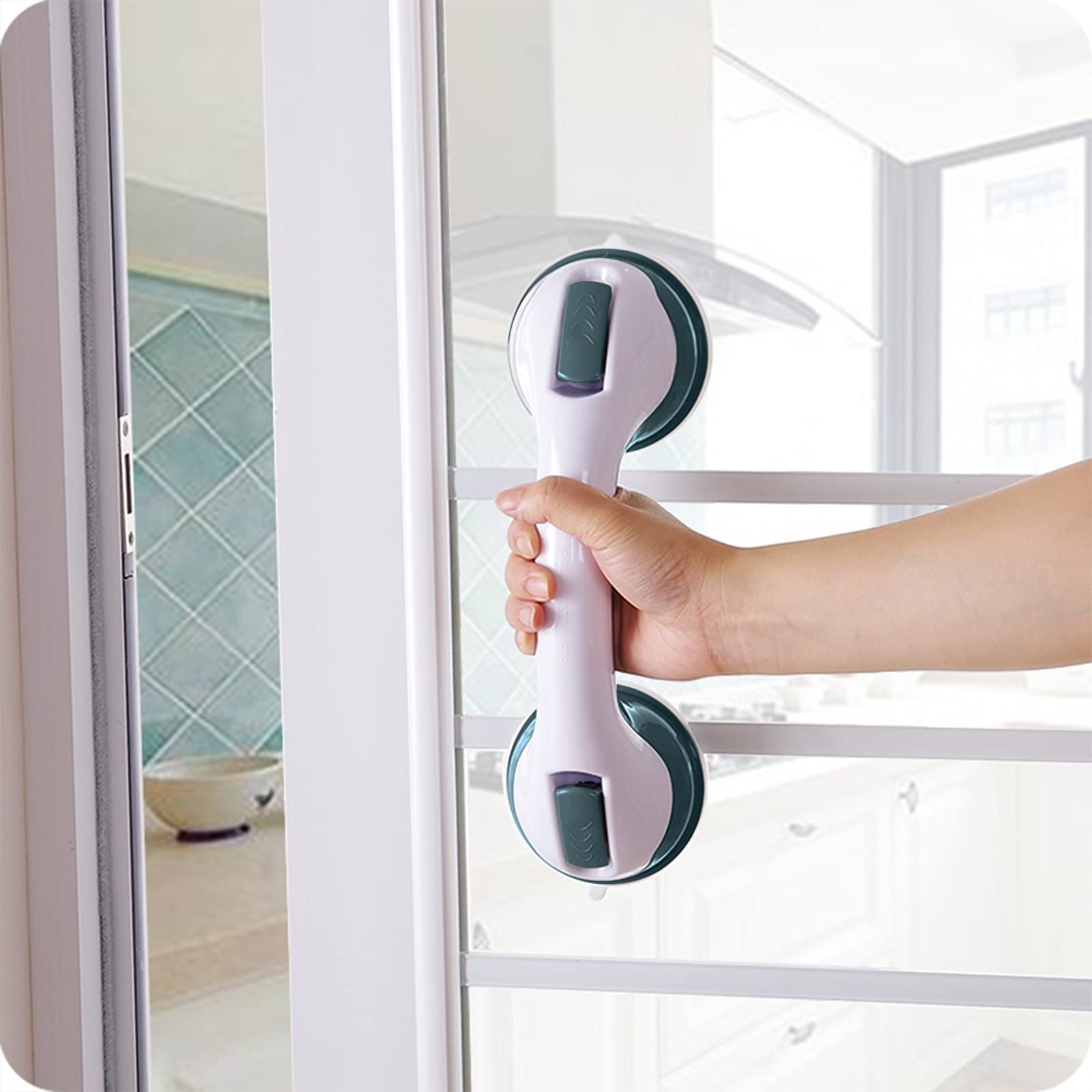 Aufun Taburete de ducha con mango de aluminio y plástico, altura ajustable 37-53 cm, silla de ducha giratoria 360 ° para ducha antideslizante