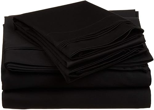 Juego de sábanas de lujo para sofá cama de 600 hilos, algodón Pima de 4 piezas, sofá Queen, color negro, ajuste sólido, bolsillo profundo de hasta 6
