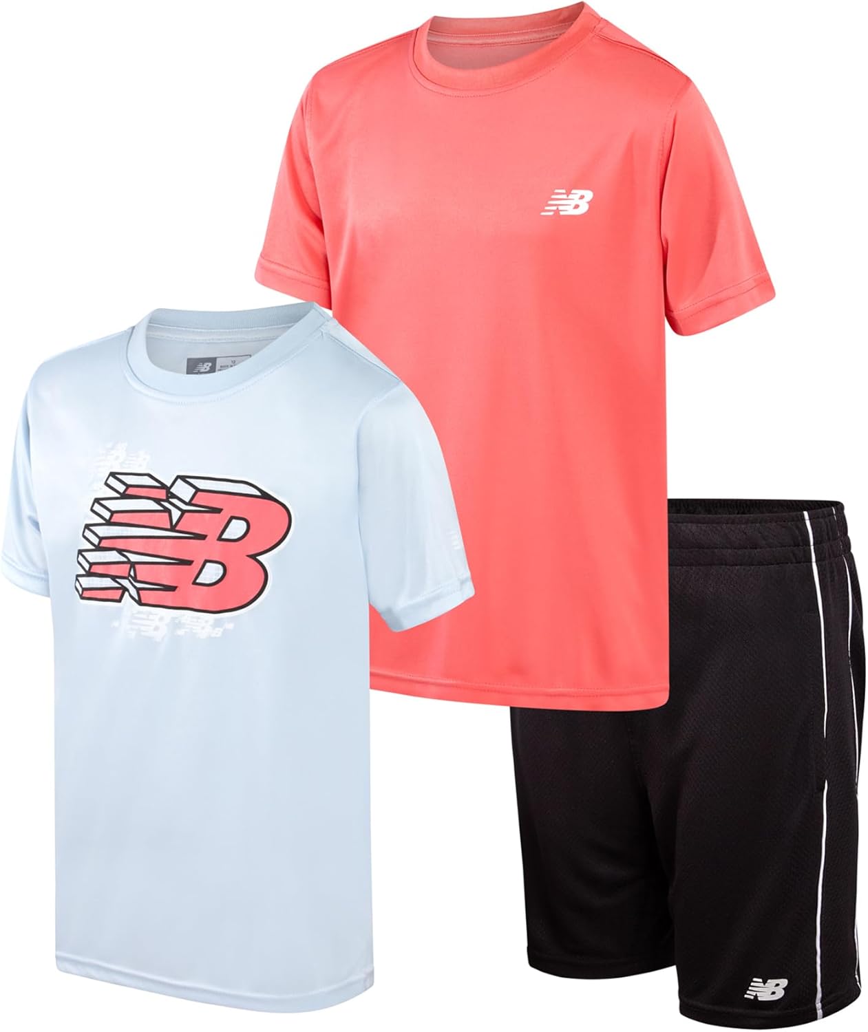 New Balance Boys Shorts Set - 3 Piece Athletic Performance Jersey Short Sleeve Shirts and Gym Basketball Shorts (8-12)