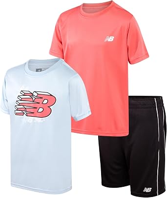 New Balance Boys 3 Piece Short Sleeve Shirts & Basketball Shorts 8-12