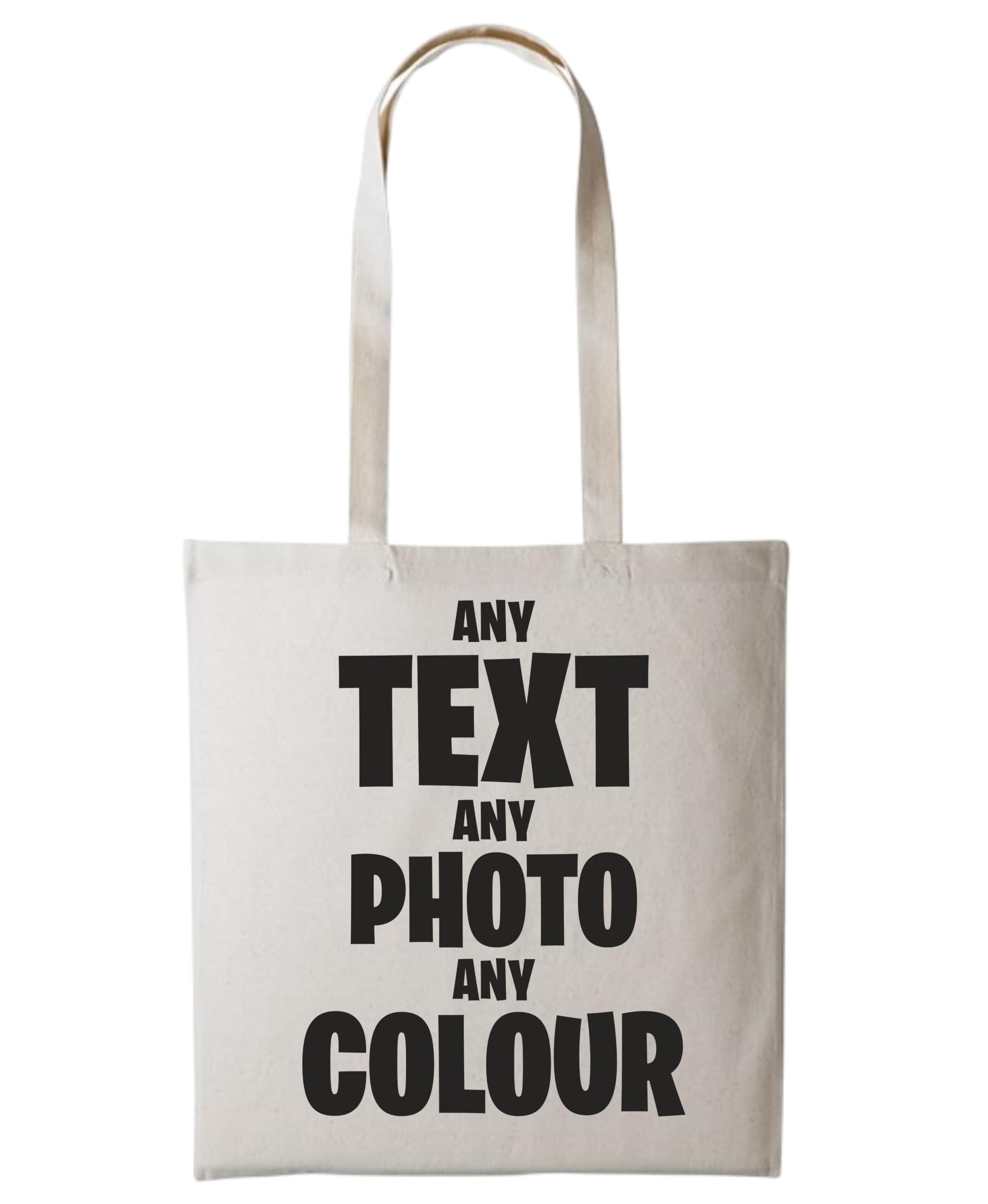 Natural, One Size, Personalised Cotton Tote Bag with Long Handles, Custom Text Photo Design Shopper Bag, Reusable Shoulder Carry Tote for Gifts, Events, School, Work and Everyday Essentials