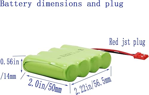 Miniatura 3 de Blomiky Paquete de 2 baterías recargables JST de 4.8 V 800 mAh Ni-Cd con enchufe JST y 2 cables USB de repuesto para excavadora hidráulica Kolegend