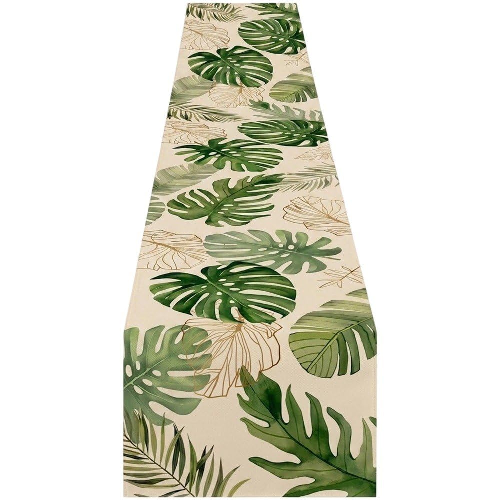 Danlai Leaf Linen Table Runner, Washable Table Cover for Dining Dresser Office Banquet Party Daily Decor