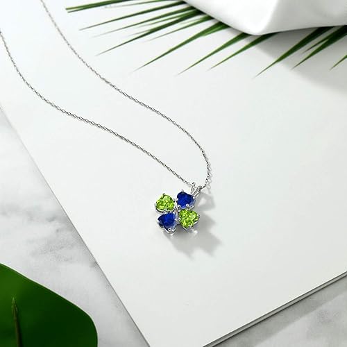 Miniatura 5 de Gem Stone King Collar con colgante de zafiro y peridoto verde de plata de ley 925 para mujer 358 unidades con cadena de plata de 18 pulgadas Metal