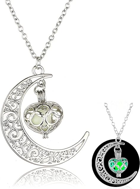 AONAT Luminous Pendant Necklace for Women Teen Girl Gift Glowing Moon Necklace Night Luminous Charm Necklace for Halloween Christmas Party Clavicle Necklace