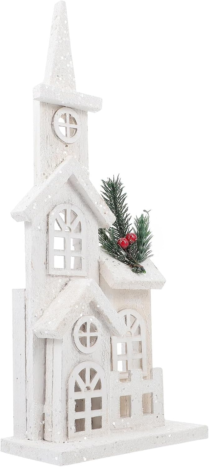 SUPVOX Luminous Christmas Castle Decorative Mini House Wooden Ornament White Small Size Desktop Xmas Home Adornment for Holiday Window Display