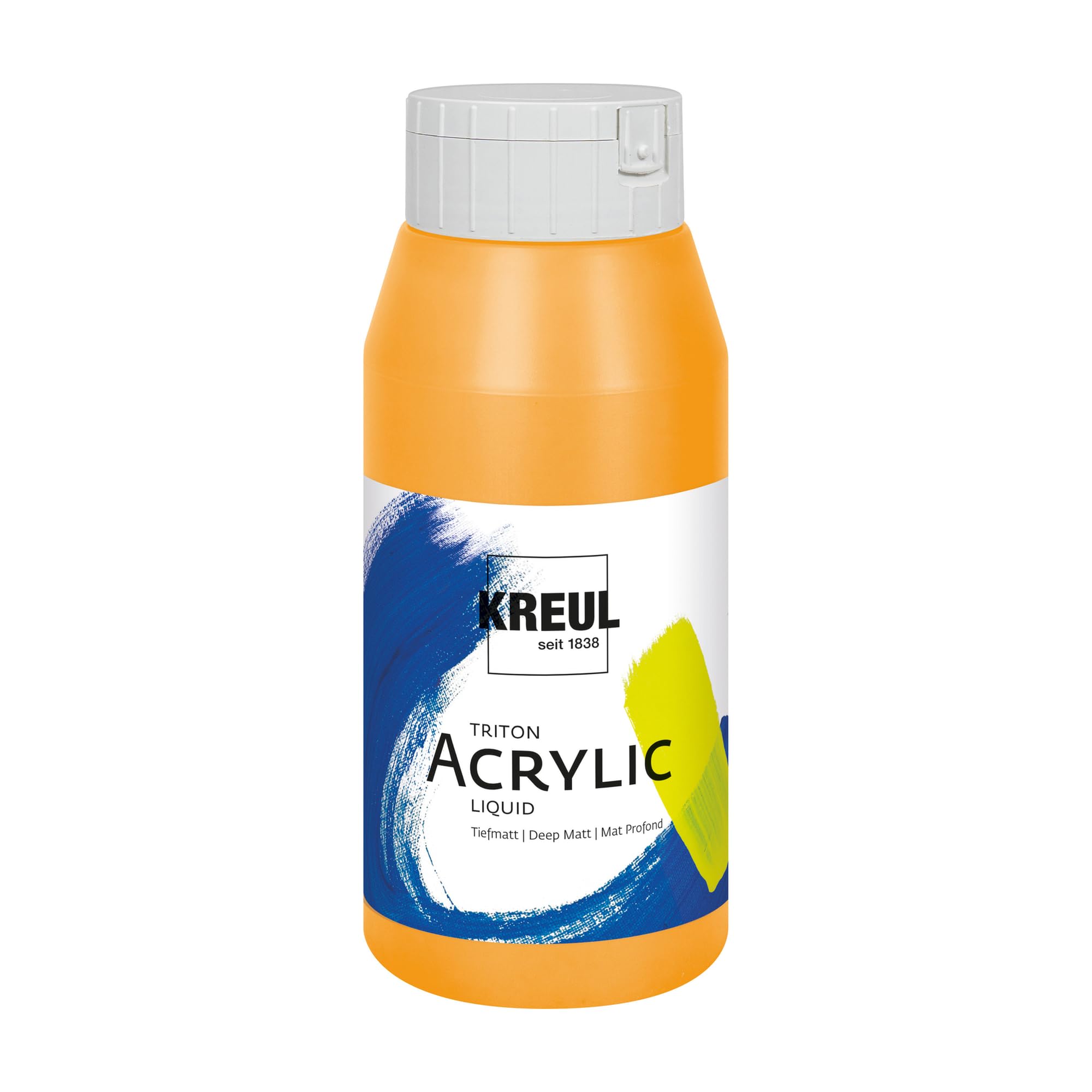 KREUL 17076 - Triton Acrylic Liquid Indian yellow 750 ml, Wysokiej jakości artystyczna farba akrylowa w jakości studyjnej o lekko płynnym charakterze, schnie do głębokiego matowego wykończenia