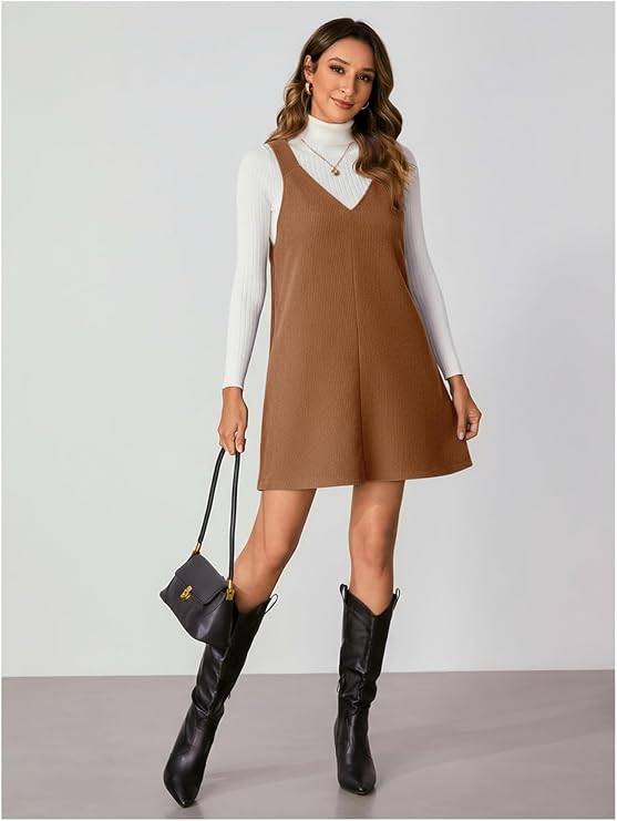 Milumia Women's Corduroy Overalls Dress Mini Pinafore Jumpers Fall Dresses