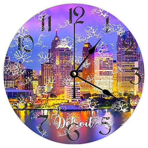Horloge ronde en bois Detroit City idée cadeau idéale pour style ferme et maison