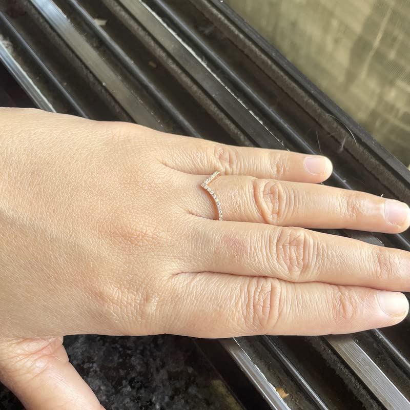 Miniatura 4 de Diamond Wedding Band For Women, 14K White Gold Finish V Shape Diamond Wedding Ring, Chevron Stackable Diamond Band
