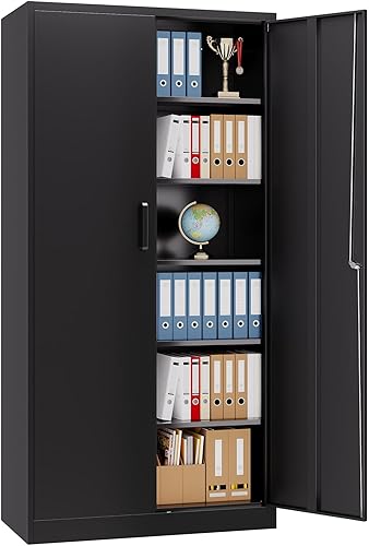 Miniatura 13 de Armario de almacenamiento de metal, armario de almacenamiento de garaje con puertas de bloqueo y estantes ajustables para garaje, hogar, oficina y