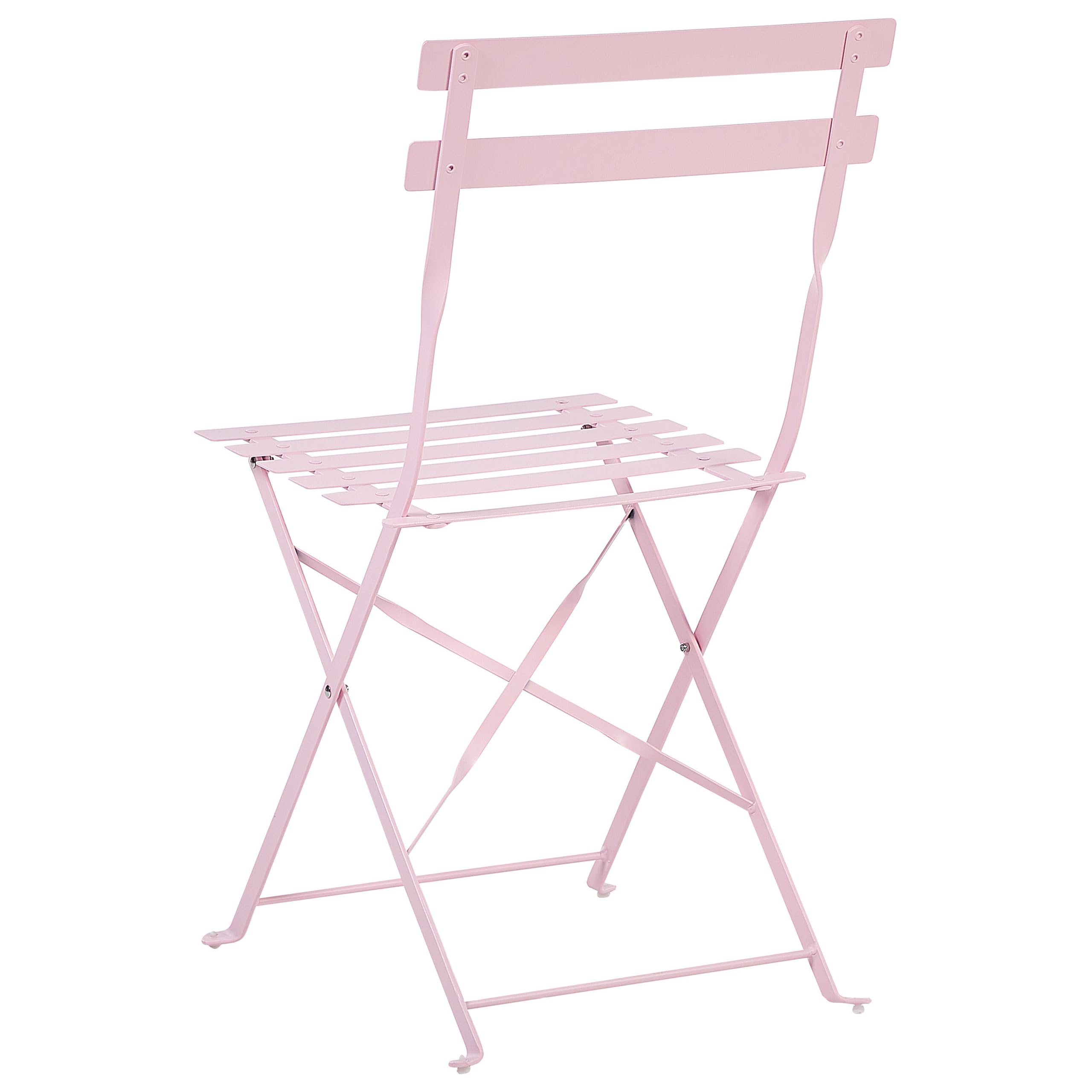 Salon de Jardin Bistrot Table et 2 Chaises Pliables en Acier Rose Pastel Fiori