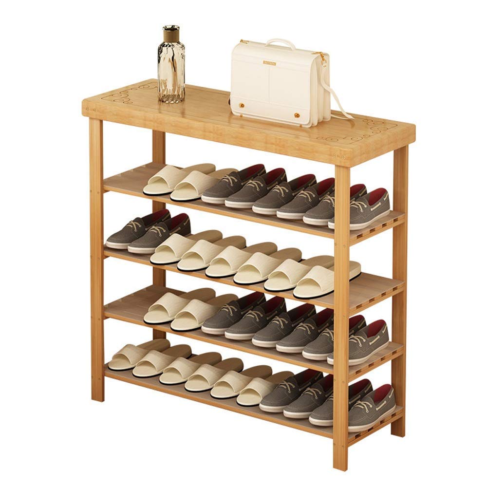 Range-chaussures gain de place meuble de rangement en bambou 4 niveaux entrée