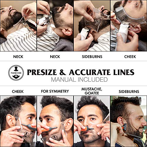 Beard Shaping Tool - Transparent Template For Shaving With Hair Clipper, Trimmer Or Razor - Get Your Perfect Facial Hair Design - Symmetric Cheeks, Mustache, Goatee, Sideburns And Neckline #TOP5