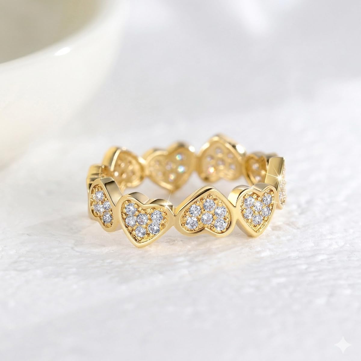 Classic Love Heart Rings with Sparkling Cubic Zirconia, Hypoallergenic Symmetrical Connected Heart Arranged Halo Promise Ring for Women and Men