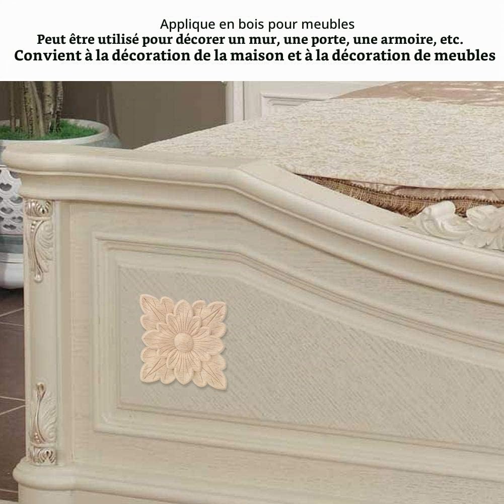 Jeffergarden 4 Pièces Ornement en Bois Sculpté Meubles Européen Porte Jardin Décoratif Applique Patch Chaise Table Armoire