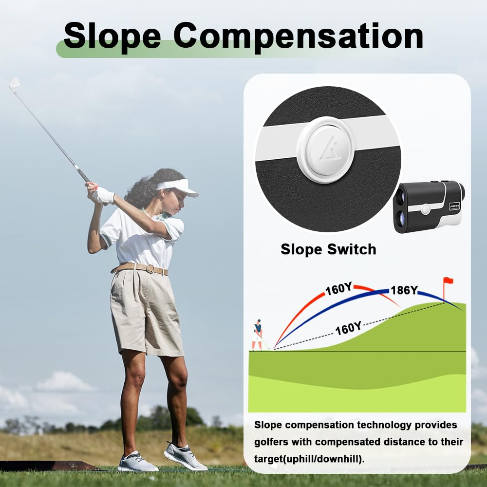 Telemetro da golf con pendenza, telemetro laser da 1200 metri per golf e caccia, ingrandimento 7x con alta precisione, vibrazione di bloccaggio del palo della bandiera, batteria ricaricabile,
