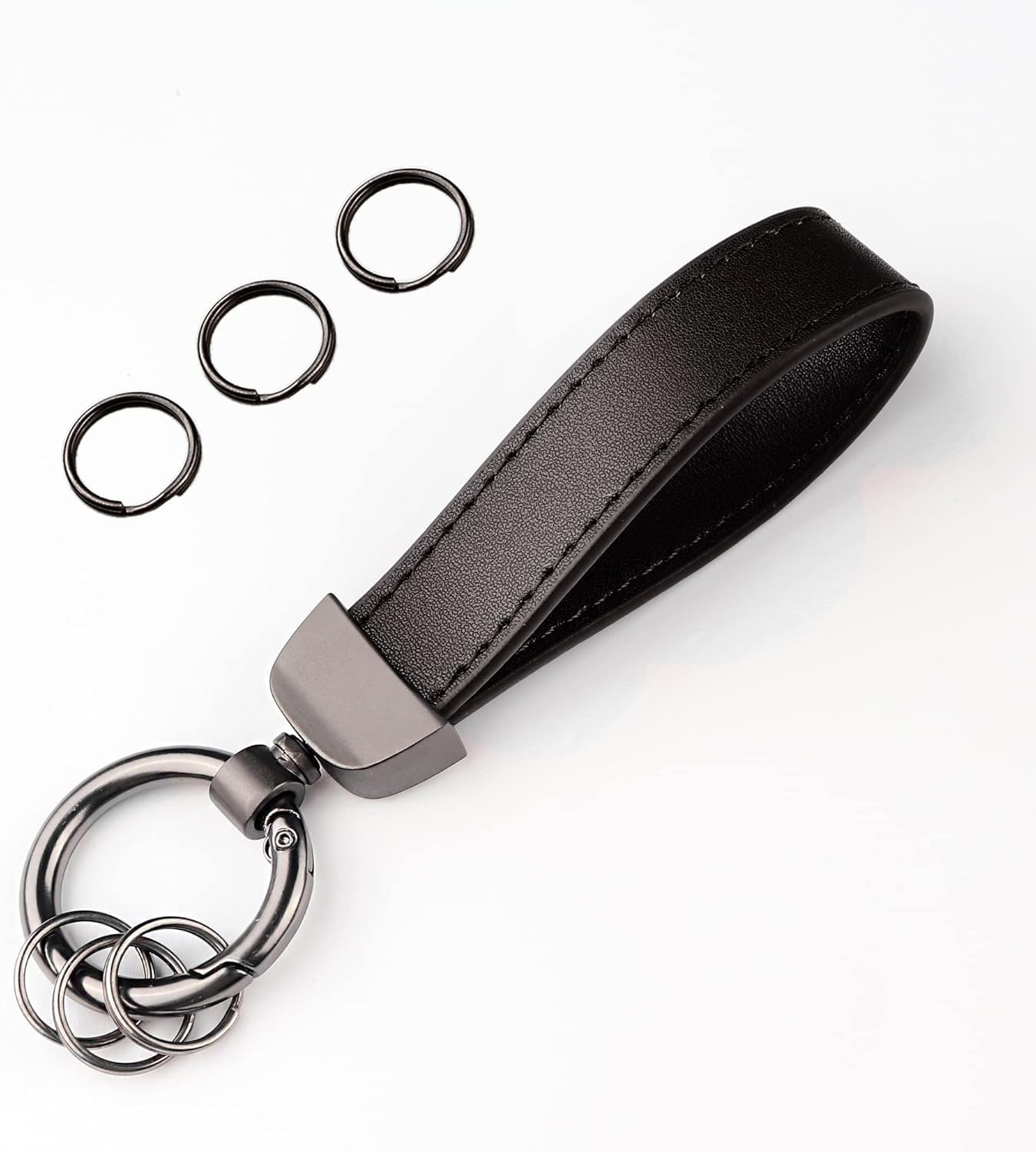Turcee Leather Car Keychain, Creative Personality Leather Key Fob, Universal Key Fob Keychain for Men and Women (Black) Leather-black