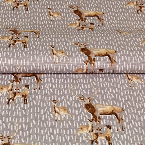 Weihnachts Stoff Hirsch Grau – Baumwollstoff Meterware 140 cm,...