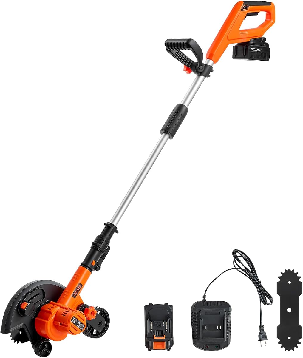 VEVOR Cortadora de césped con hoja de 8,8 pulgadas, herramienta de cortadora de césped inalámbrica con batería de 20 V | Para césped, caminos de entrada, patios y bordes de aceras, profundidad de hoja de 3 posiciones, batería de 4000 mAh y cargador incluidos, hoja a prueba de herrumbre