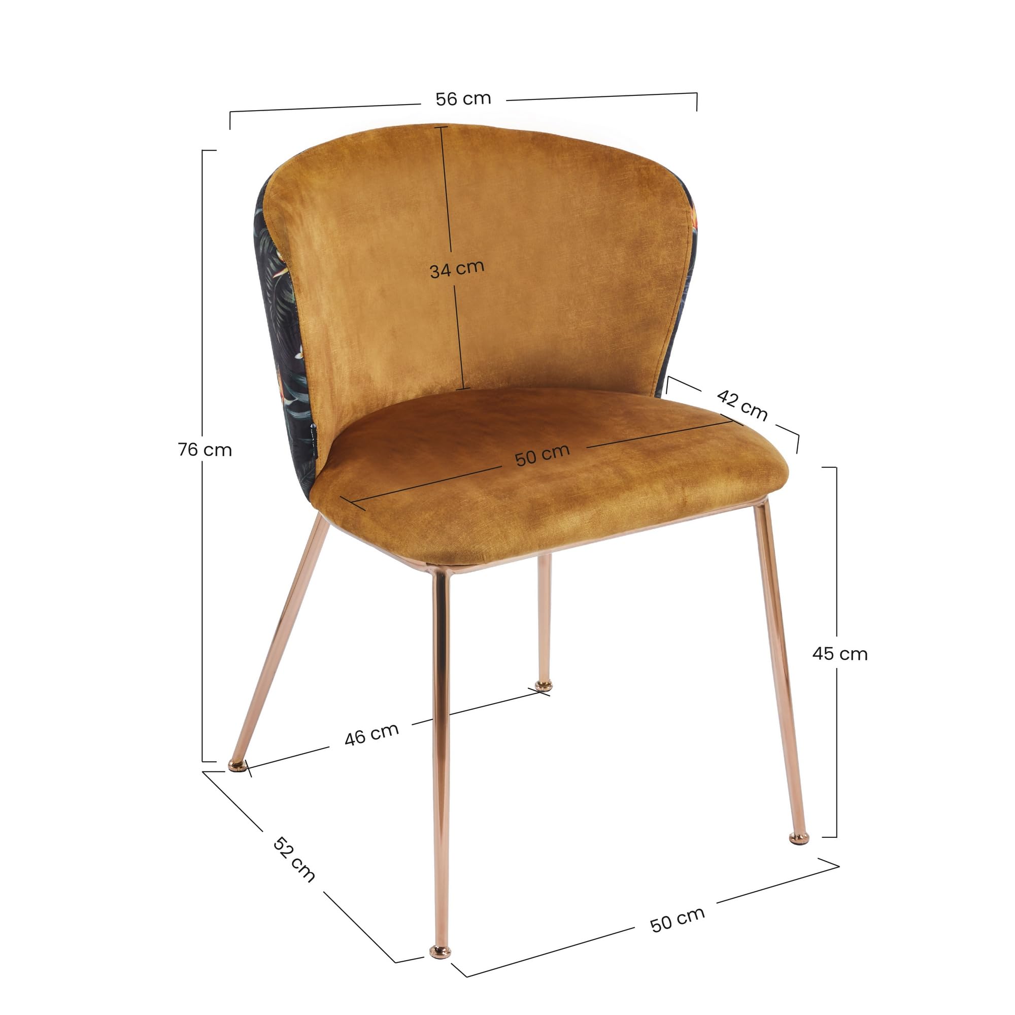 Brigros WeHome - Set 2 Sedie Sala Da Pranzo In Tessuto Con Schienale Con Fantasia Floreale, Sedie Moderne Sala Da Pranzo Charles (Ocra, Oro Rosa)