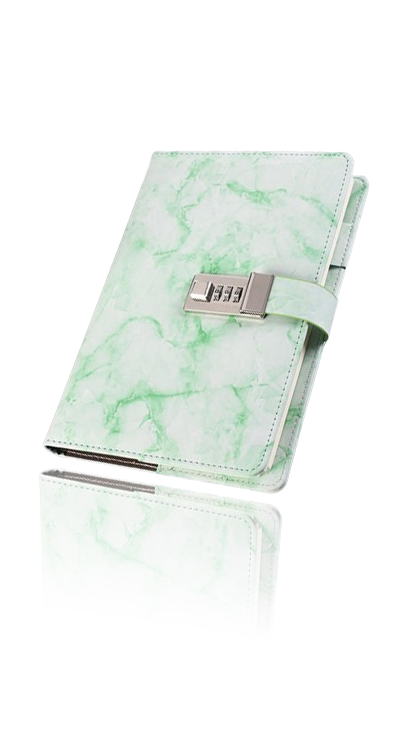 Sweet seven Marble Diary with Lock - Refillable A5 Daily Journal, 192 Pages - Combination Lock Notebook for Girls, Women, Teens - Cute Green Design