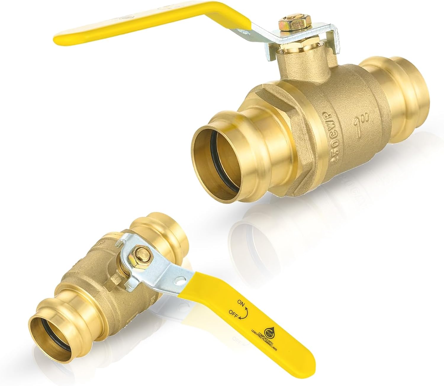 2-Pack HeSun Copper Press Ball Valve, 1" x 1" Copper Press Shut Off Valve, 1/4 Turn Brass Full Port Water Stop with O-Rings(VALVE407-2)