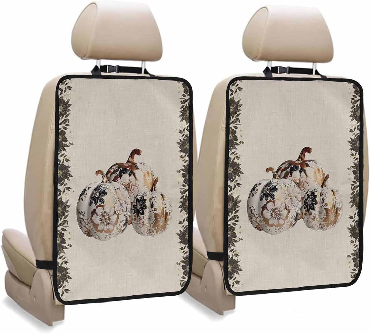 Car Seat Protector, 2 Pack Kick Mats Back Seat Protector Fall Thanksgiving Pumpkin Rustic Floral Botanical Leaves Waterproof Backseat Cover for Kids Universal Fit Automotive Interior Protectors