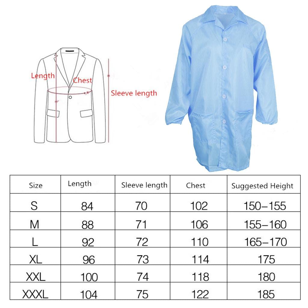 Unisex ESD antystatyczna kurtka laboratoryjna premium płaszcz odzież niebieska M