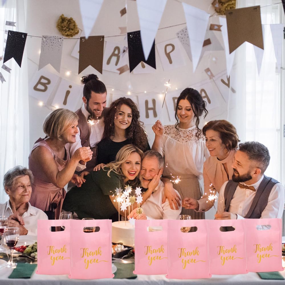 100 Pack Thank You Bags, 9x12 Inch Thank You Merchandise Bags Extra Thick Reusable Plastic Shopping Bag with Handles Goodie Bag for Small Business Retail Boutique Wedding Birthday Party Gifts (Pink) - Image 6