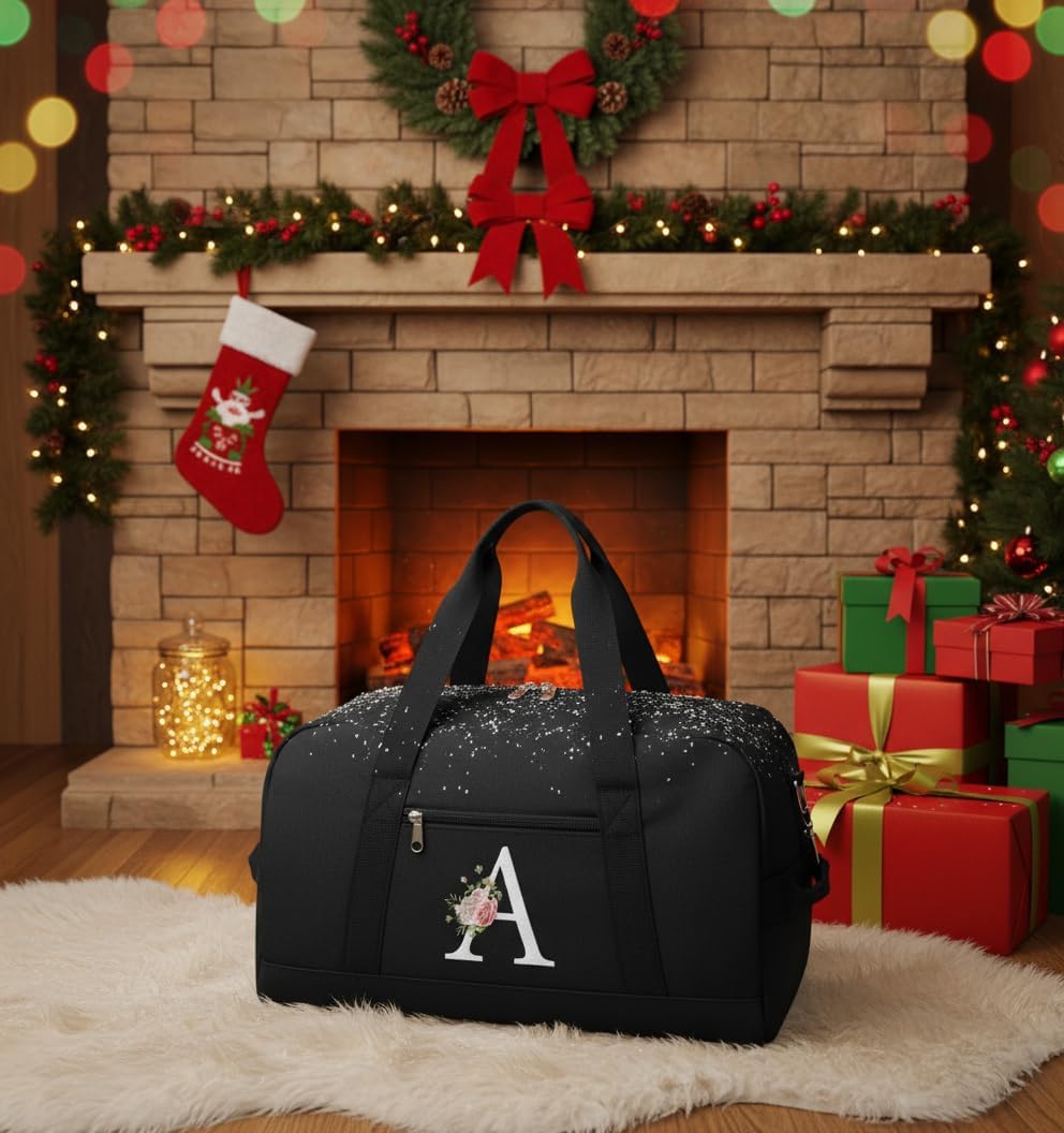 Small Gym Bag for Women Letter Style Small Duffle Bag for Travel Sport Carry on Bag-Black(Letter A) - Image 7