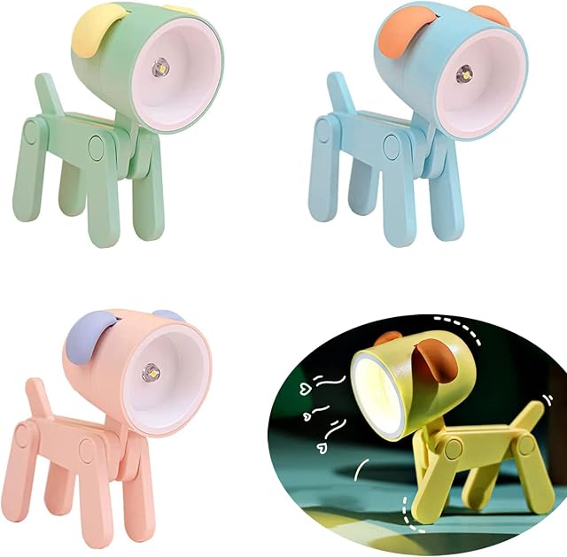 3Pcs Mini Night Light DIY Cute Dog Night Light LED Desk Lamp Portable Adjustable Phone Stand, Portable Eye-Protection Reading Night Lamp for Kids Room Home Bedroom Office Decor Gift (Color B)