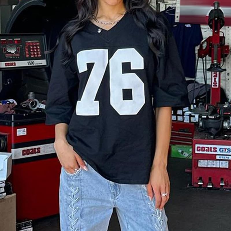 Oversized Jersey Women Summer Tops 2024 Grunge Graphic Tees Y2k Streetwear Short Sleeve Shirts - Image 5