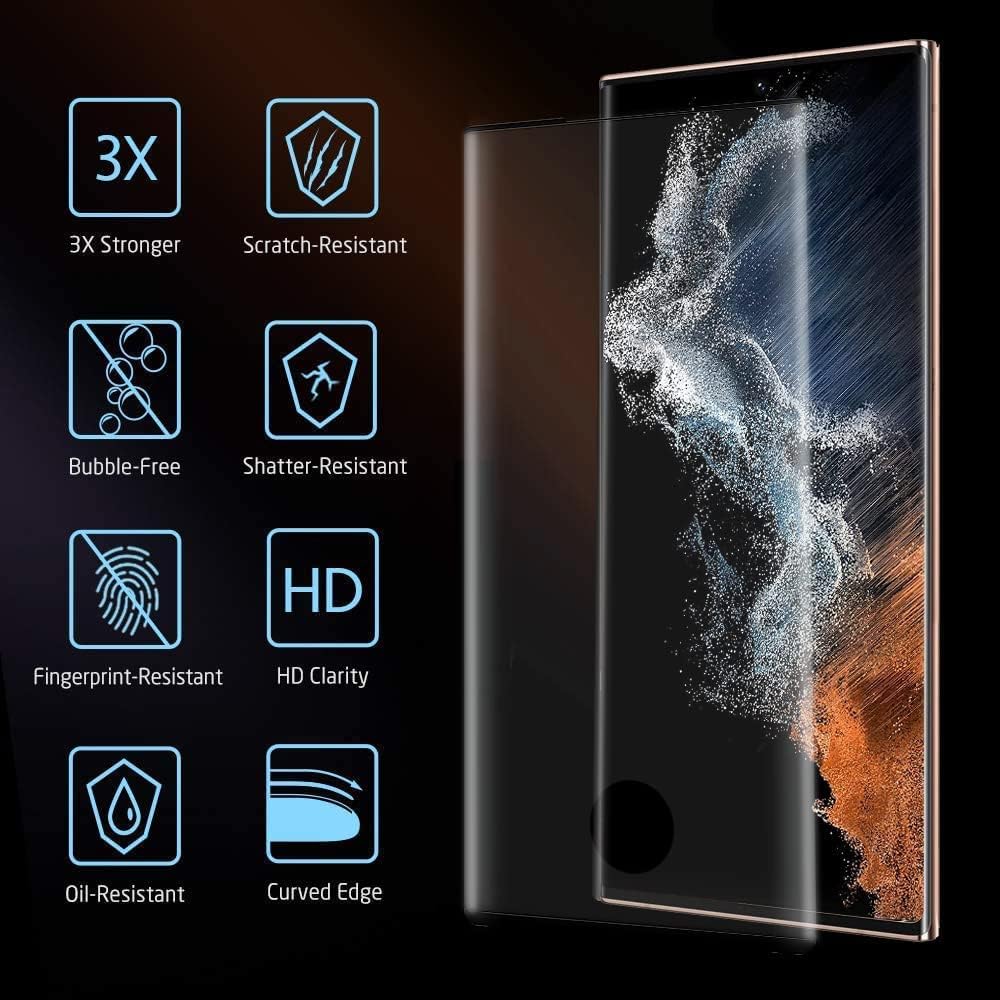 [2+2 Pack] Galaxy S22 Ultra Screen Protector Include 2 Pack Tempered Glass Screen Protector +2 Pack Tempered Glass Camera Lens Protector,9H Hardness,3D Curved,Easy Install for Galaxy S22 Ultra 5G