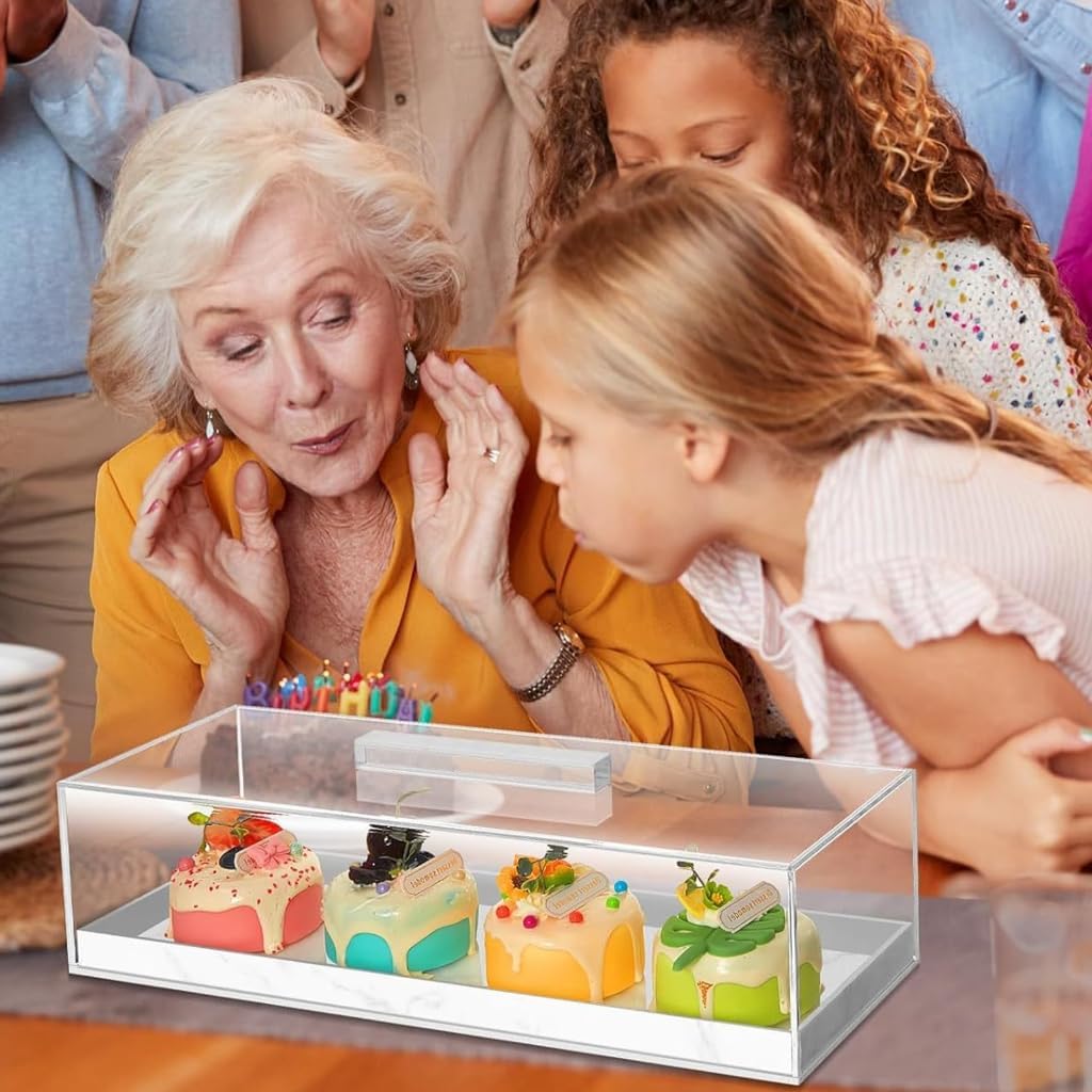 Rectangular Bakery Serving Tray Marble Effect Food Display Case With Cover
