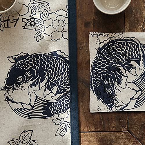 Chemin de table beige bleu marine KnSam, décoration buffet et placard - 7