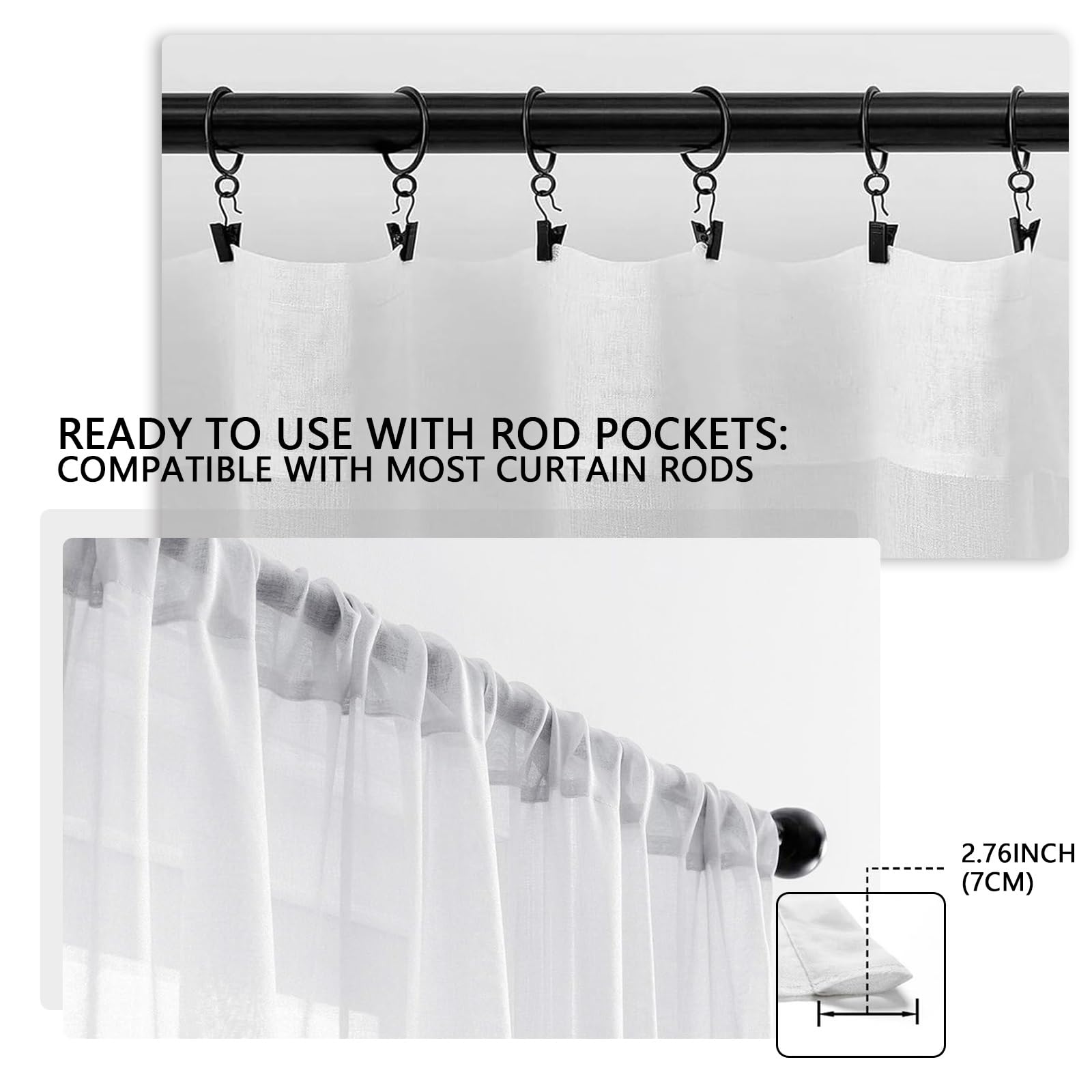 LONGCAO Rideaux Transparents 100 x 120 cm Lin Décorations Vitrée Chambre Blanc