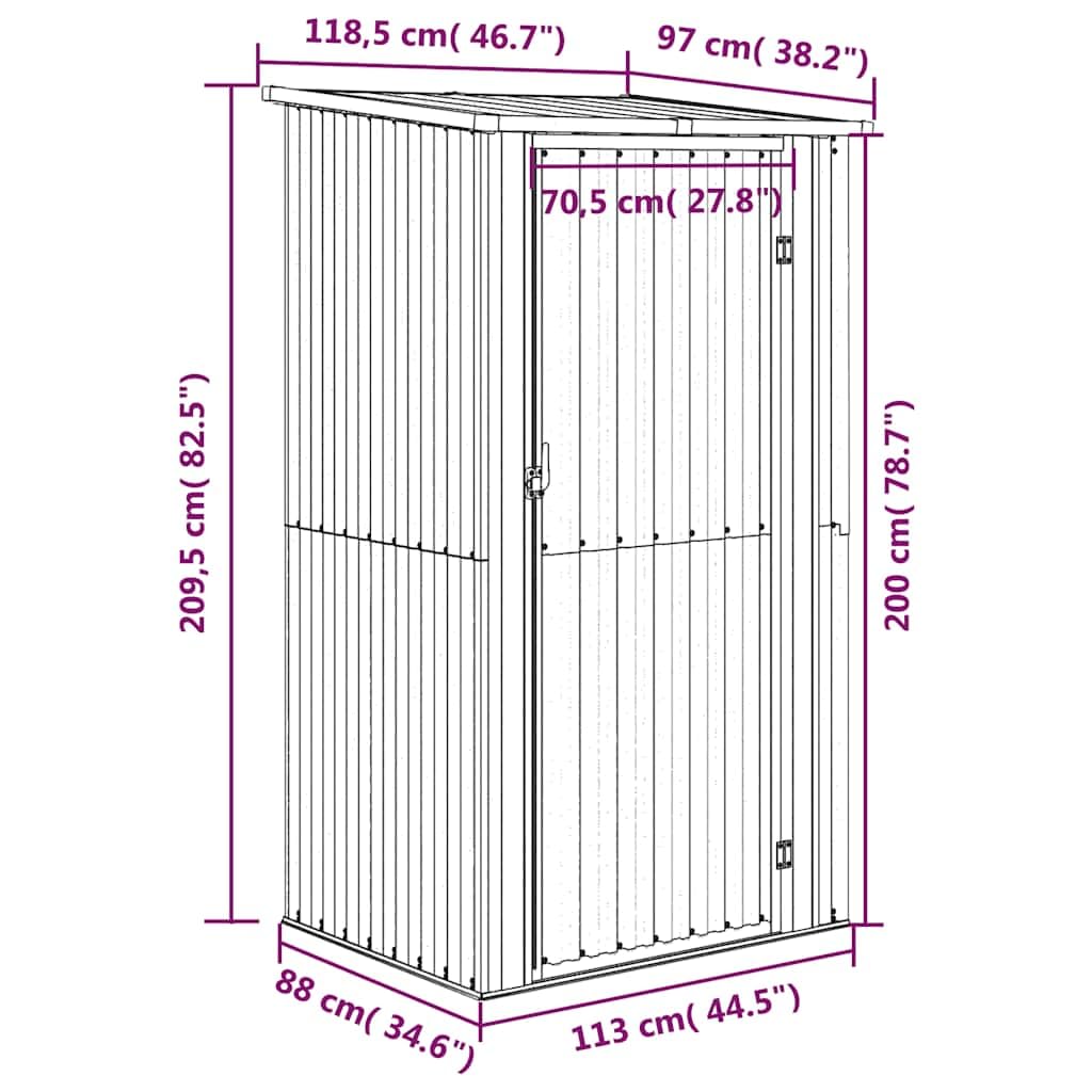 vidaXL Geräteschuppen Anthrazit 118,5x97x209,5 cm Verzinkter Stahl