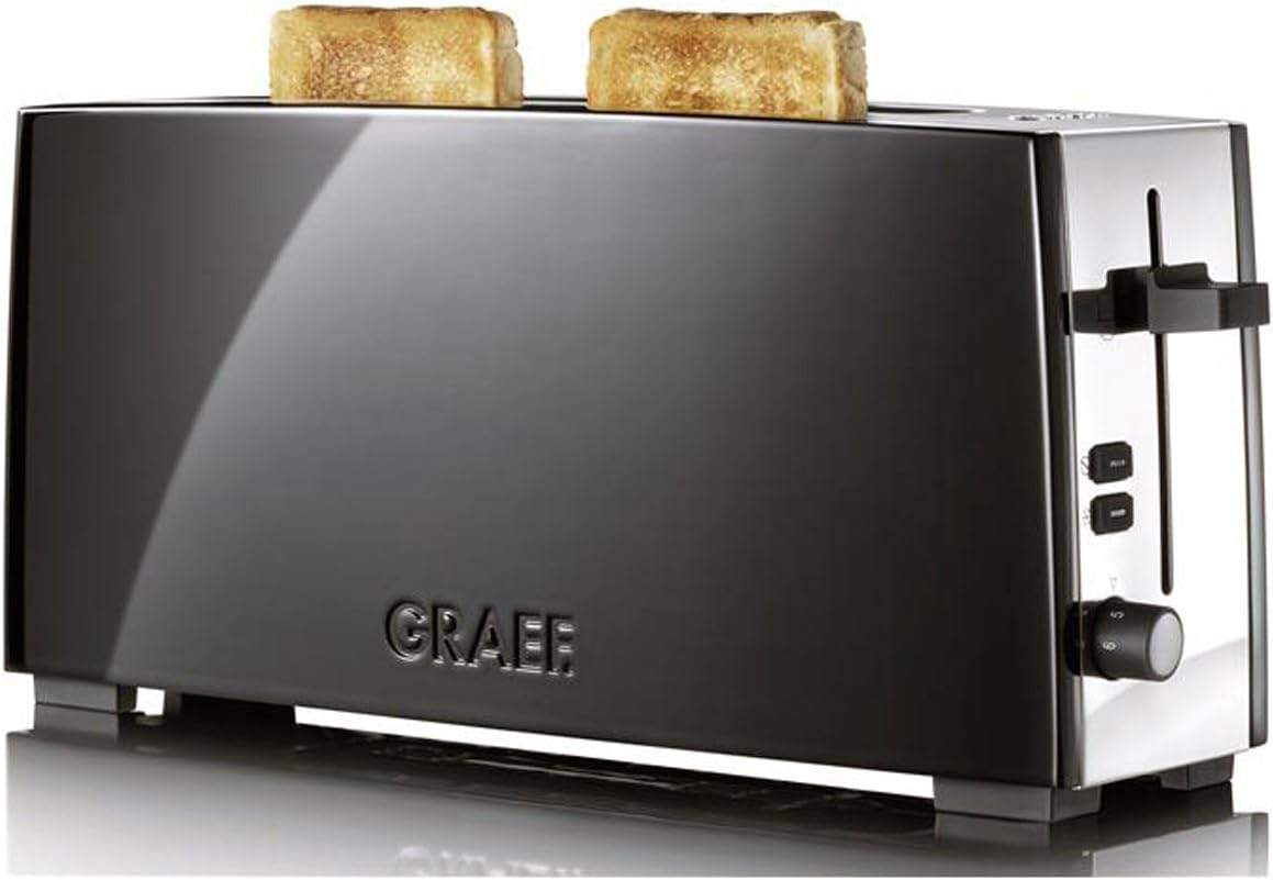 Graef Black with Polished Stainless Steel 2 Slice Long Slot Toaster, Aluminium High Polished Black Lacquered Sides